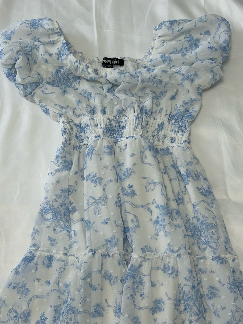 Blue & White Floral Smocked Kids Dress by Trixxi Girl